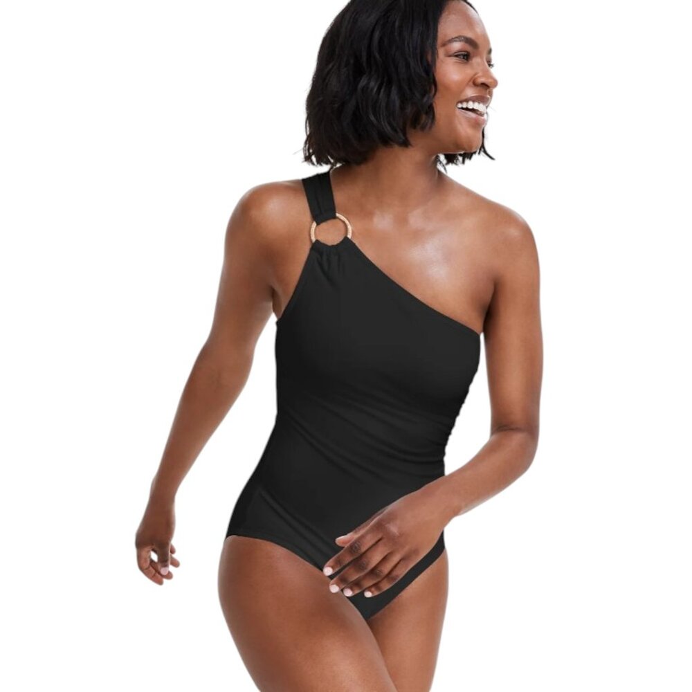 NWT Michael Kors Embellished One-Shoulder Underwire One-Piece Swimsuit